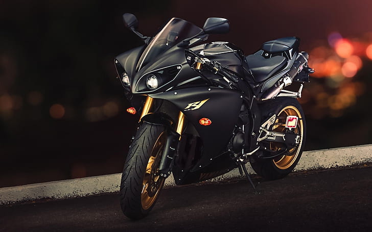 Yamaha YZF-R1 negro, yamaha yzf-r1, bicicleta, moto, Fondo de pantalla HD