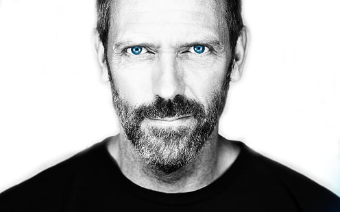 man's grayscale portrait photo, Hugh Laurie, Gregory House, HD wallpaper HD wallpaper