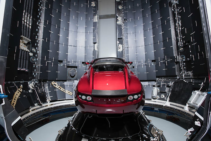 Tesla Motors, Tesla Roadster, Falcon Heavy, voiture rouge, Fond d'écran HD
