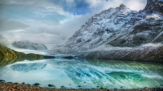водно тяло в близост до снежна планина през деня, езеро Исик-Кул, 4k, HD тапет, 8k, Киргизстан, ваканция, почивка, пътуване, резервация, езеро, планини, сняг, HD тапет HD wallpaper