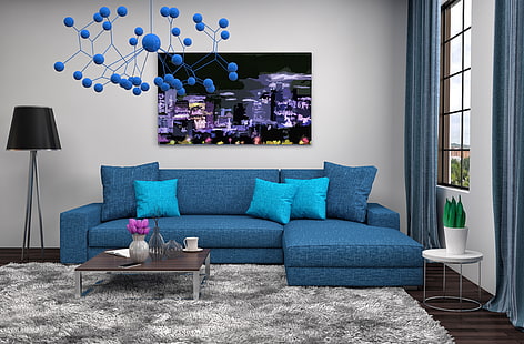 design, estilo, sofá, interior, quadro, lustre, sala de estar, moderna, HD papel de parede HD wallpaper
