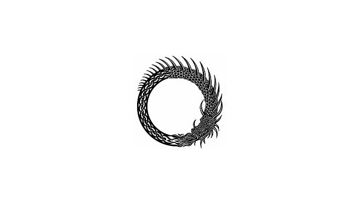 logotipo de wyrm negro, minimalismo, ouroboros, fondo simple, dragón, Fondo de pantalla HD