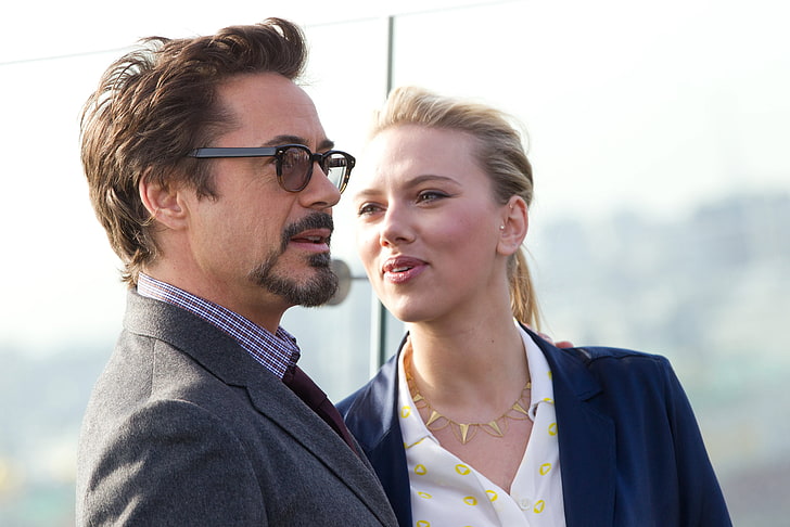 Robert Downey Jr. และ Scarlett Johansson ดาราดัง Scarlett Johansson แว่นตาบลอนด์นักแสดง Iron Man Black Widow Robert Downey Jr. นาตาชาโรมานอฟดิเวนเจอร์สโทนี่สตาร์ค, วอลล์เปเปอร์ HD