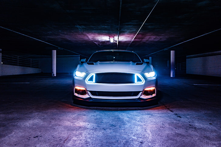 Lampu neon, Mobil sport, 5K, Ford Mustang, Wallpaper HD