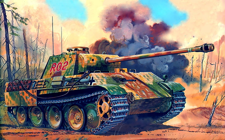 녹색 군 탱크, 그림, 표범, 제 2 세계, 독일인, 중간 탱크, 돈 그리어, Sd.Car.171, PzKpfw V, HD 배경 화면