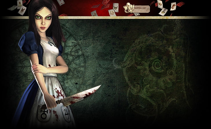 women's black and white floral dress, video games, Alice: Madness Returns, Alice, Alice in Wonderland, HD wallpaper