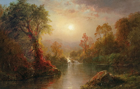 manzara, doğa, resim, sonbahar, Frederic Edwin Kilisesi, HD masaüstü duvar kağıdı HD wallpaper
