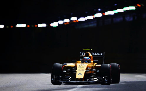 mobil F1 kuning, renault, formula 1, palmer, balap, Wallpaper HD HD wallpaper