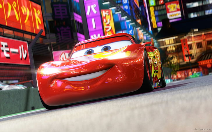 Lightning McQueen w Cars 2, błyskawica McQueen z filmu samochody, samochody, błyskawica, mcqueen, filmy Pixara, Tapety HD