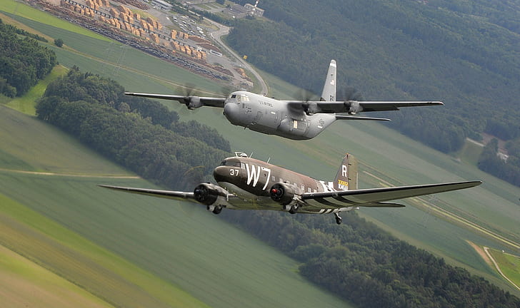 aircraft, Super Hercules, C-130J, military transport, Douglas C-47, Skytrain, HD wallpaper