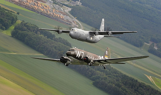 самолет, Super Hercules, C-130J, военный транспорт, Douglas C-47, Skytrain, HD обои HD wallpaper