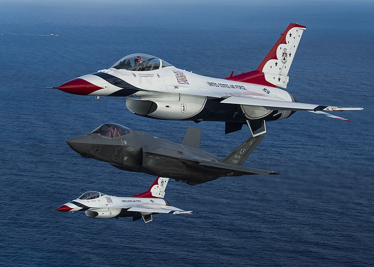 fighters, F-16, Fighting Falcon, Thunderbird, F-35A, HD wallpaper