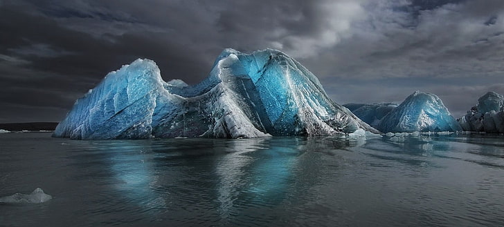 бежово и синьо айсберг, природа, пейзаж, айсберг, море, облаци, студ, сутрин, дневна светлина, синьо, вода, HD тапет