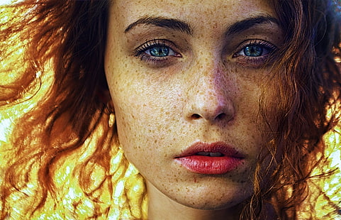 портрет, лицо, веснушки, голубые глаза, женщины, модель, смотрит на зрителя, HD обои HD wallpaper