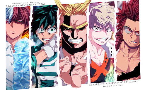 Anime, My Hero Academia, All Might, Eijiro Kirishima, Izuku Midoriya, Katsuki Bakugou, Shouto Todoroki, HD wallpaper HD wallpaper
