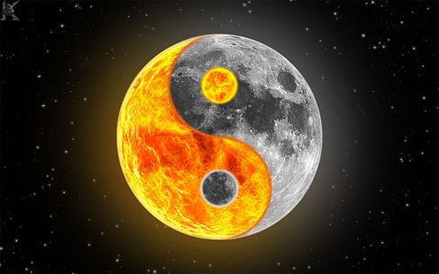 Yin und Yang, Mond, Sterne, Ying Yang, Sonne, digitale Kunst, selektiver Farbton, HD-Hintergrundbild HD wallpaper