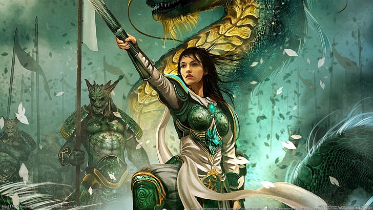 Heroes of Might and Magic VI, artwork, fantasy art, women, armor, sword, warrior, knight, dragon, Heroes of Might and Magic, Might And Magic, HD wallpaper