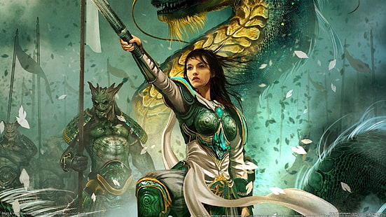 Heroes of Might and Magic VI, artwork, fantasy art, women, armor, sword, warrior, knight, dragon, Heroes of Might and Magic, Might And Magic, HD wallpaper HD wallpaper