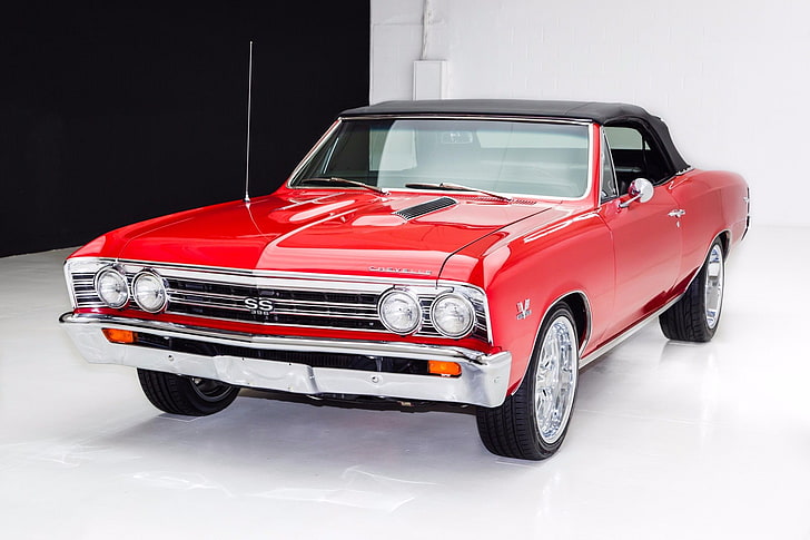 (ss), 1967, 396, samochody, chevelle, chevrolet, kabriolet, czerwony, Tapety HD