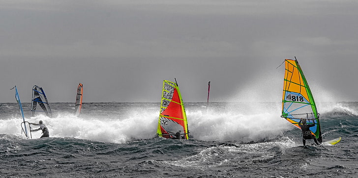 sport, sea, sky, water, sports, windsurfing, HD wallpaper