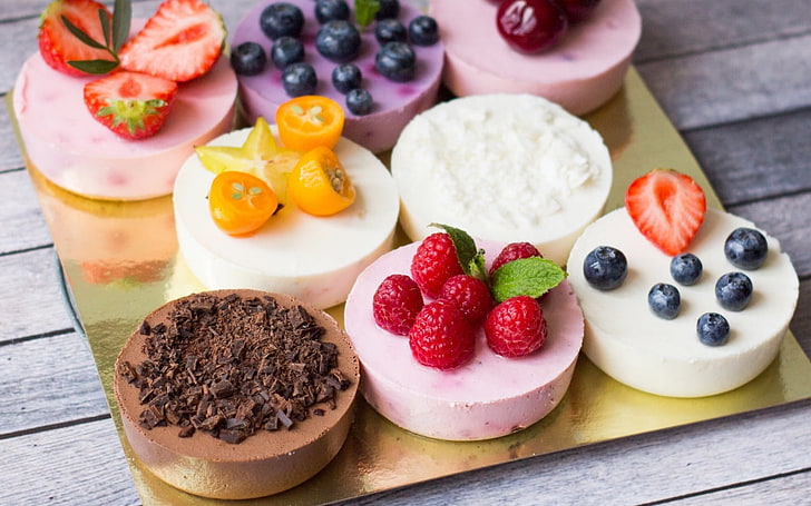 Genießen Sie !, bunt, Obst, Mousse, Beeren, Essen, Schokolade, Dessert, süß, rosa, HD-Hintergrundbild