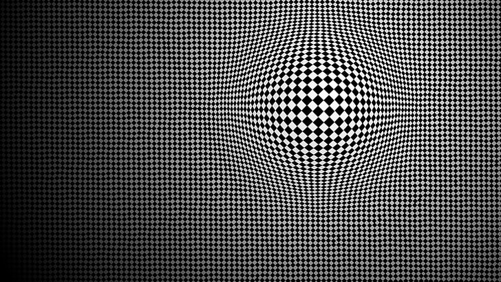 черно-белые клетчатые цифровые обои, абстракция, оптическая иллюзия, монохромный, HD обои