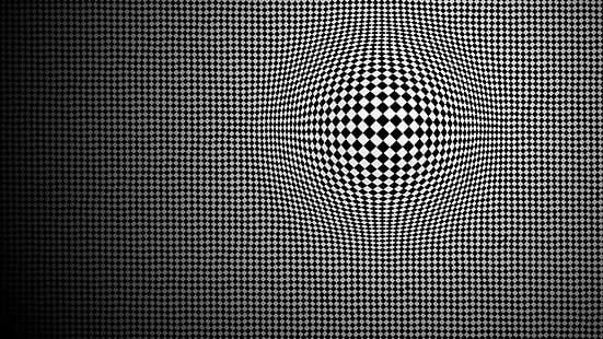 white and black checkered digital wallpaper, abstract, optical illusion, monochrome, HD wallpaper HD wallpaper