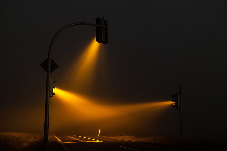 الظلام ، إشارات المرور ، أضواء الشوارع، خلفية HD