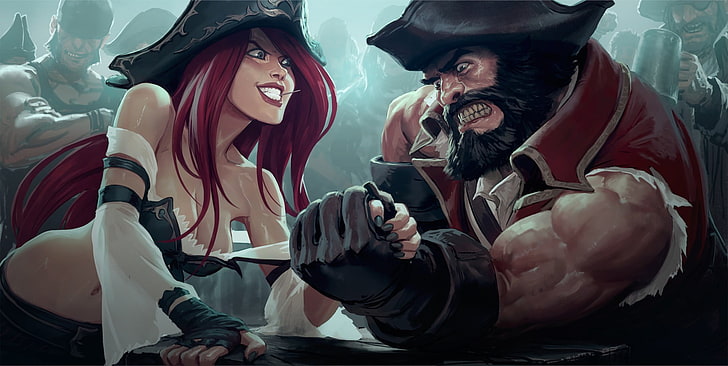 male and female pirates digital wallpaper, League of Legends, pirates, Miss Fortune (League of Legends), Gangplank, HD wallpaper