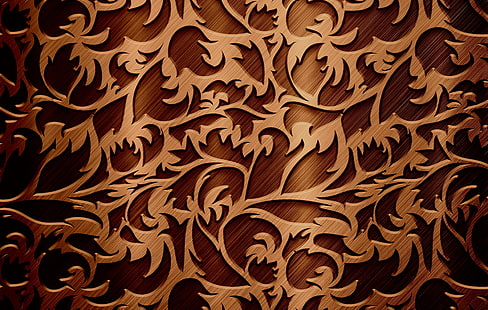 brown wooden floral carving, pattern, texture, twigs, chocolate color, the texture of the chocolate color, HD wallpaper HD wallpaper