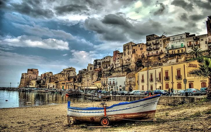 Castellammare del Golfo, Italy, panoramas, sea, nature, boat, HDR, coast, HD wallpaper