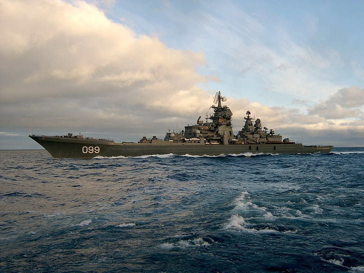 Penjelajah nuklir, Peter the Great, Rusia, Angkatan Laut Rusia, kapal, Kapal Perang, Wallpaper HD