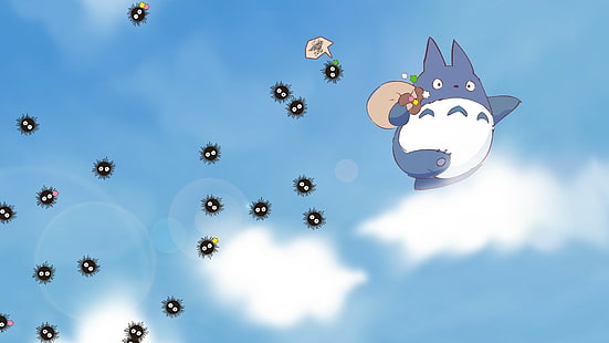 Totoro tetanggaku, Sky, Clouds, Susuwatari, Spirited away, Wallpaper HD HD wallpaper