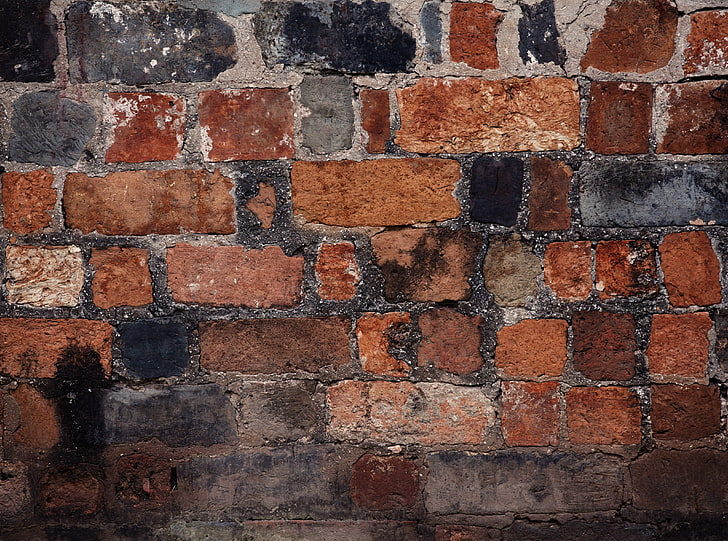 Backsteinmauer, braune, graue und schwarze Backsteinmauer, künstlerisch, Schmutz, Wand, Beschaffenheit, Ziegelsteine, wallart, HD-Hintergrundbild
