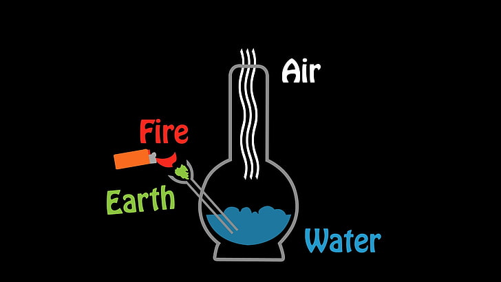 ilustracja fajki wodnej z nakładką tekstową, bez tytułu, konopie, elementy, proste, czarne tło, chemia, minimalizm, proste tło, cztery elementy, grafika, Tapety HD