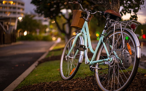 Blå vintage cykel, vintage, vintage cykel, landskap, HD tapet HD wallpaper
