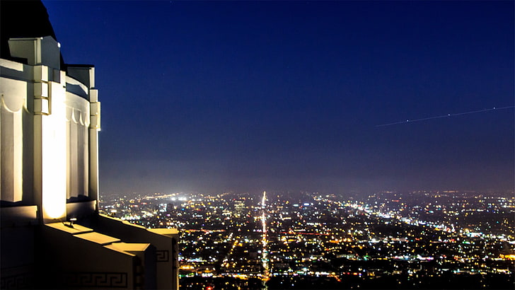 въздушна фотография на града през нощта, град, HD тапет