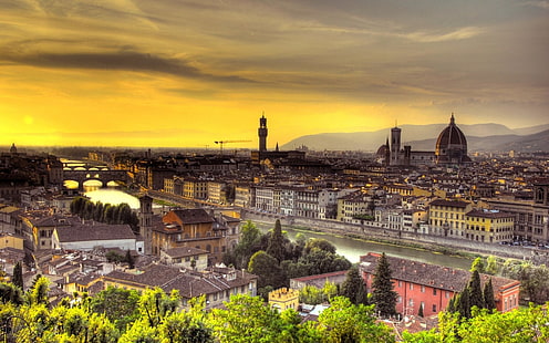 Foto de edificios, Florencia, Italia, puesta de sol, Fondo de pantalla HD HD wallpaper
