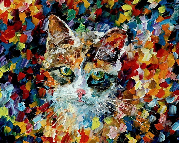 multicolored cat wallpaper, oil, Koshak, Picture, HD wallpaper