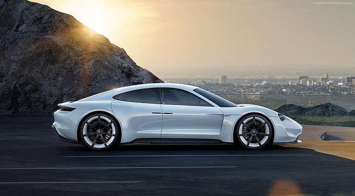 branco, supercarro, Porsche Taycan, 800v, ​​carros elétricos, HD papel de parede