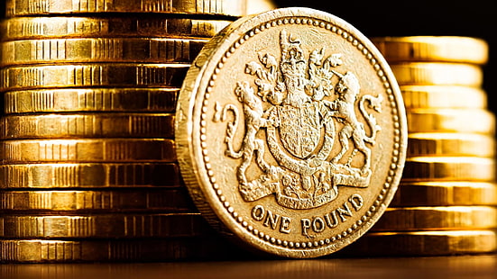 mynt, guld, pengar, valuta, metall, skatt, kontanter, pund sterling, pund, HD tapet HD wallpaper