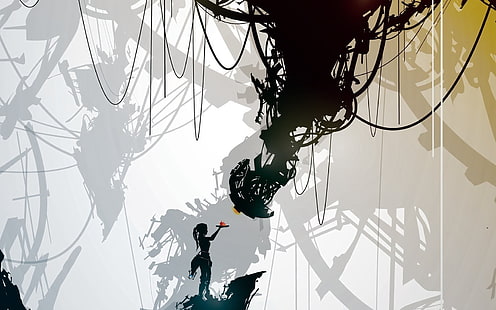 silhouette of woman illustration, GLaDOS, Portal (game), Portal Gun, piece of cake, cake, video games, artwork, HD wallpaper HD wallpaper