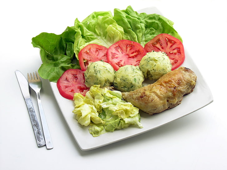 cabbage, tomato, and meat dish, dinner, meal, meat, vegetables, HD wallpaper
