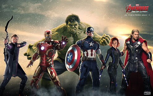 ورق جدران Avengers Age Of Ultron Black Widow Hawkeye Iron Maan Captain America Thor Hulk HD لسطح المكتب ملء الشاشة 1920 × 1200، خلفية HD HD wallpaper