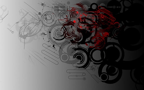 черно-белая абстрактная живопись, цифровое искусство, компьютерная графика, рендер, простой фон, минимализм, круг, линии, квадрат, HD обои HD wallpaper