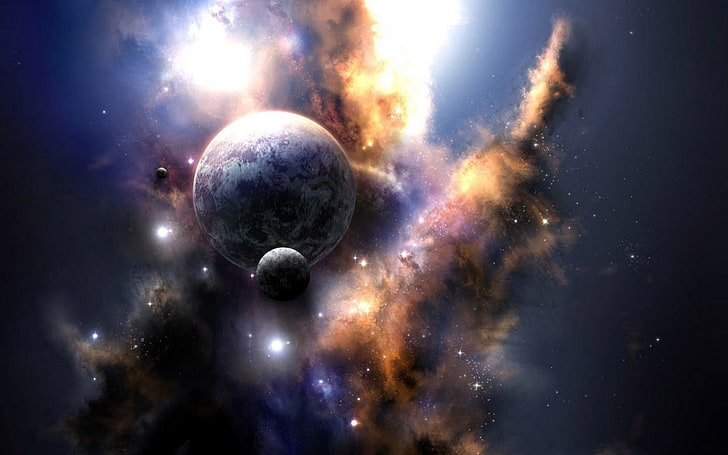 Galaxy illustration, space, explosion, beautiful, planet, HD wallpaper