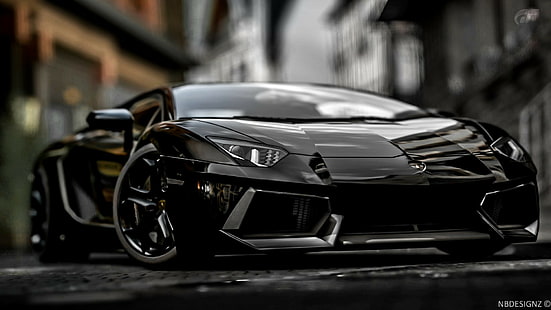 Noir, Lamborghini, Puissance, Aventador, Arrière-plan flou, Voiture de sport, Fond d'écran HD HD wallpaper