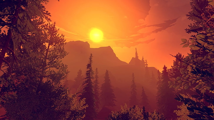DOTA Digital Wallpaper, Firewatch, In-Game, Sonnenlicht, Wald, Sonnenuntergang, HD-Hintergrundbild