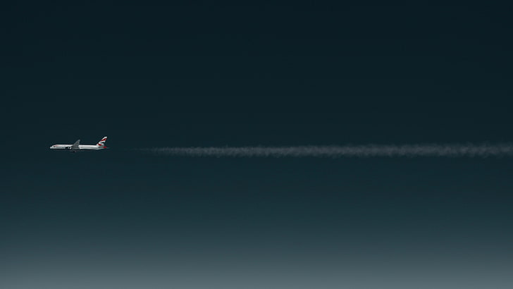 Flugzeug, Kondensstreifen, Weltraum, Minimalismus, Flugzeuge, Boeing 777, HD-Hintergrundbild
