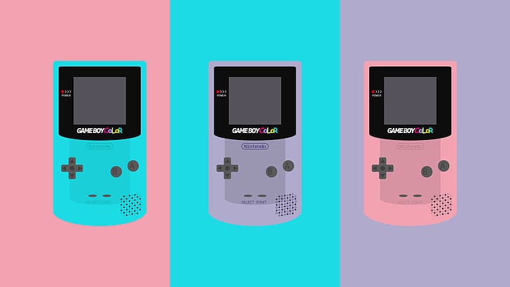 GameBoy, GameBoy Color, pastel, Handheld console, teal, purple, pink, consoles, retro console, Nintendo, minimalism, HD wallpaper